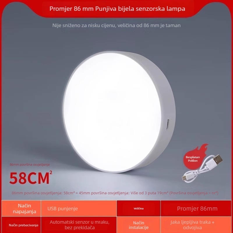 LED svjetlo sa senzorom pokreta, magnetska samoljepljiva traka za ormar, napajano baterijom svjetlo za studentski dom/ormar, magnetsko zidno svjetlo