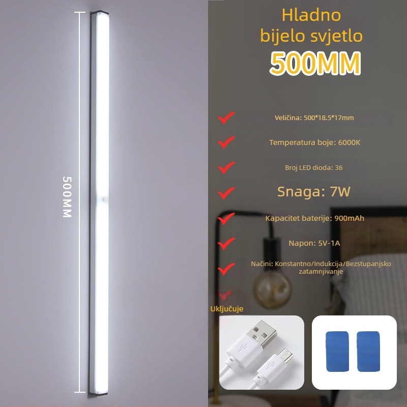 Noćna LED lampica sa senzorom pokreta, punjiva, s podesivom jačinom, osvjetljenje ormara i hodnika, LED