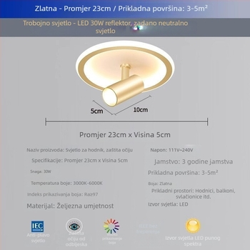 Senzorsko stropno svjetlo za hodnik, moderno minimalističko LED svjetlo za površinsku montažu, rotirajući spot