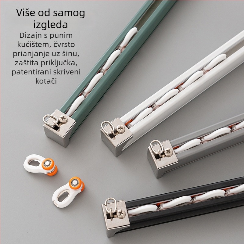 Aluminijska tračnica za zavjese s ojačanim dizajnom i tihim dvostrukim kliznim sustavom, dodaci za rimske zavjese