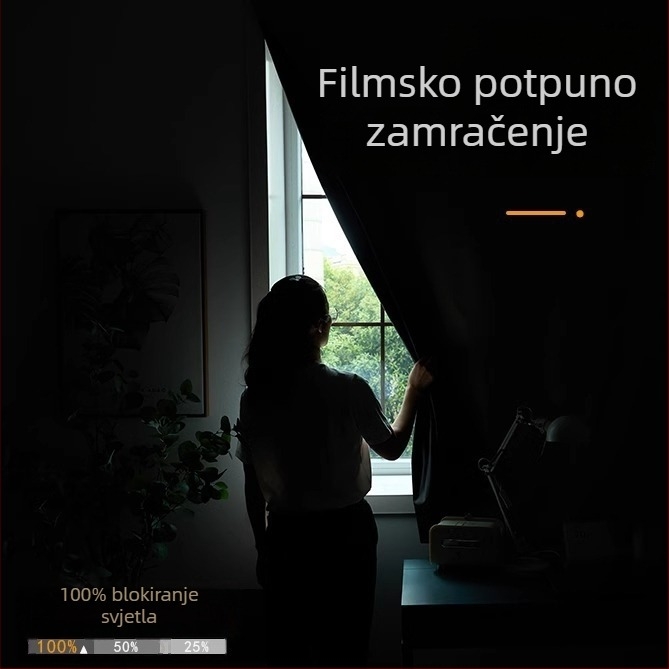 Pozadinska zavjesa za dnevni boravak s Velcro trakom, bez bušenja rupa, potpuni zatamnjenje preko 90%, moderni minimalistički stil