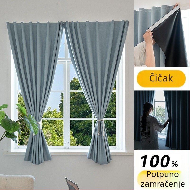 Pozadinska zavjesa za dnevni boravak s Velcro trakom, bez bušenja rupa, potpuni zatamnjenje preko 90%, moderni minimalistički stil