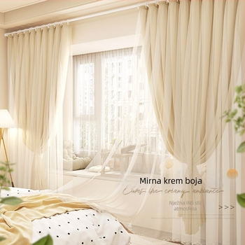 Krem zavjese za potpuno zatamnjenje s dvostrukom prozirnom tkaninom, moderni minimalistički stil za dnevni boravak i spavaću sobu