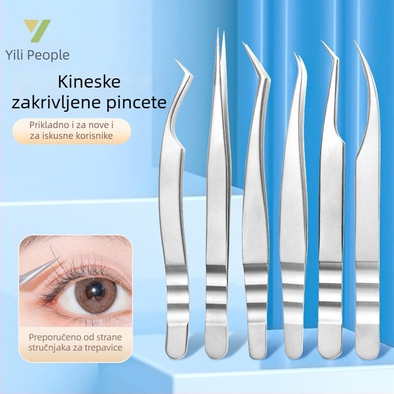 Pincete za umjetne trepavice u kineskom stilu visoke preciznosti, ukrajinski klip za presađivanje trepavica, zlatni klip s perju za umjetnice trepavica, delfin pincete