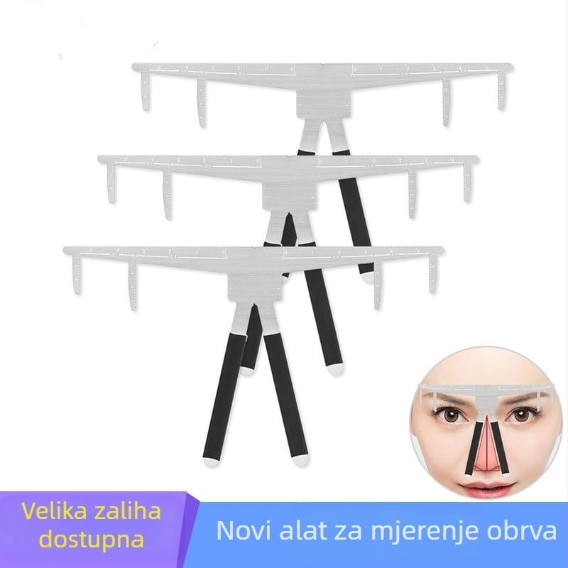 Nehrđajući čelični mjerač za obrve sa skalom i vodičem oblika, druga generacija pozicioniranja s tri točke za uravnotežene obrve