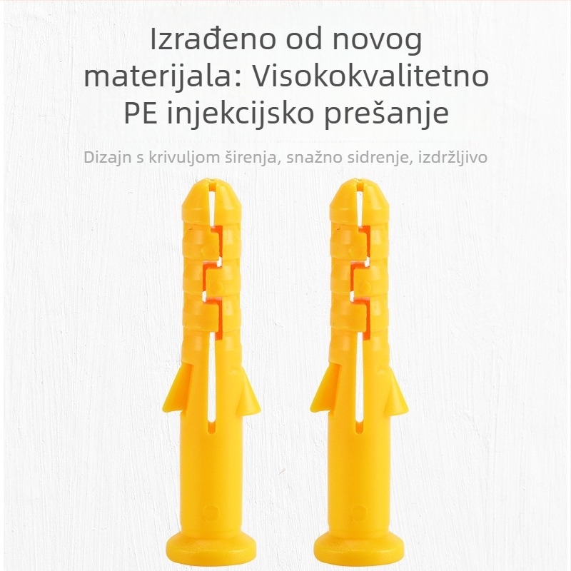 Žuti PE ekspanzijski cijevi set: 6x30 mm, 8x60 mm, 10x80 mm, s gumenim čepom