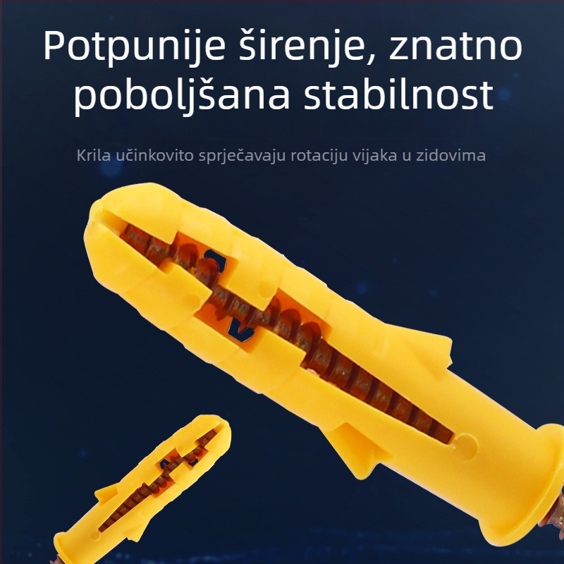 Žuti PE ekspanzijski cijevi set: 6x30 mm, 8x60 mm, 10x80 mm, s gumenim čepom