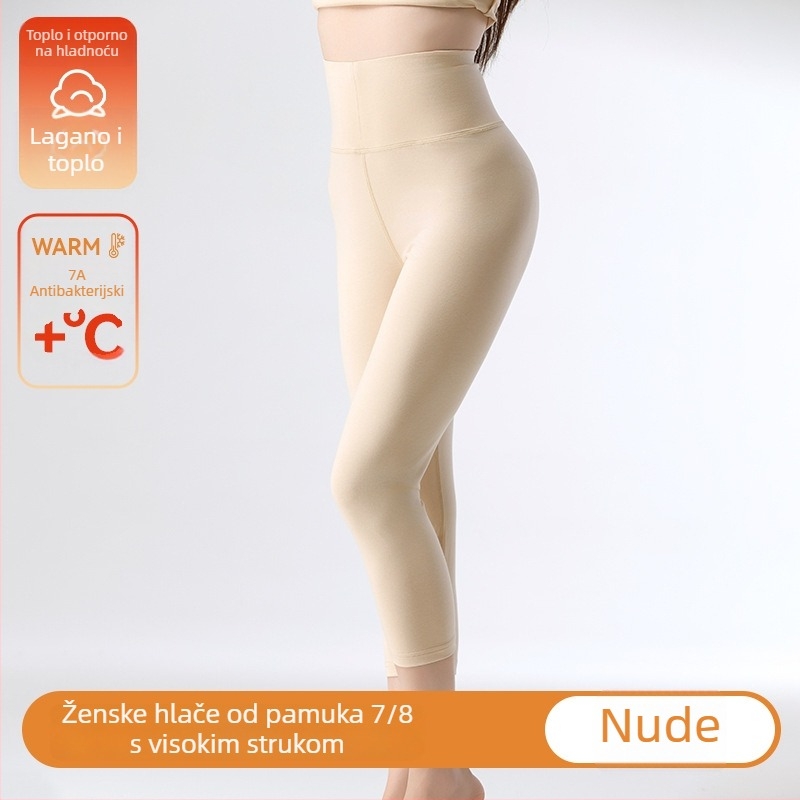Pamukaste tajice s visokim strukom, 3/4 dužine, termalne za jesen-zimu, kontrola trbuha, podrška struka, prozračnost, podizanje stražnjice