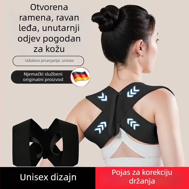 Prozračan pojas za korekciju držanja s otvaranjem ramena i ravnim leđima; protiv uvlačenja ramena i kifoze; vježbanje u ležećem položaju; prozračan, unisex.