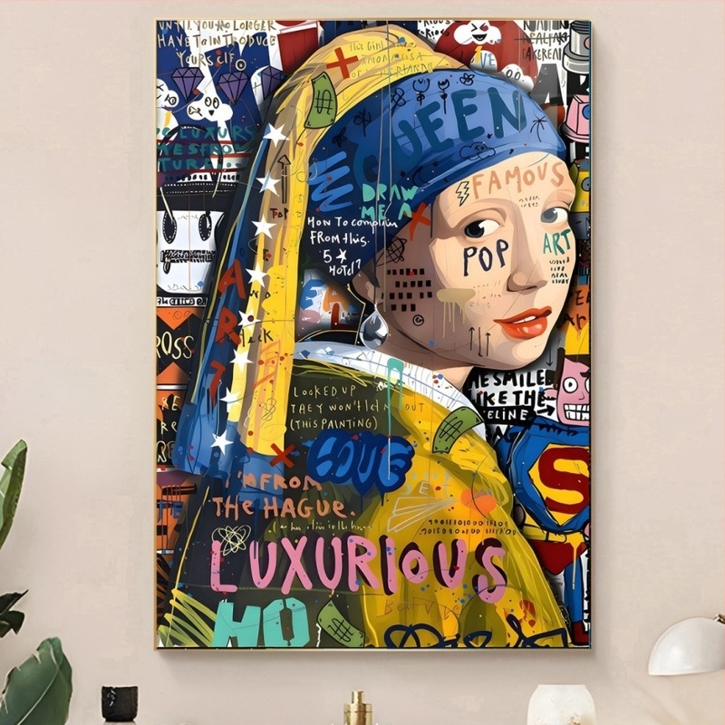 Moderna Mona Lisa na platnu – dekorativna slika, portret s temom mode, mural za spavaću sobu