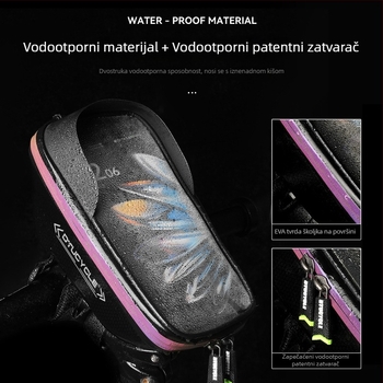 Dtucycle EVA čvrsta prednja torbica za upravljač bicikla, vodootporna, s šarenim reflektirajućim zatvaračem i prozorom za dodirni ekran telefona