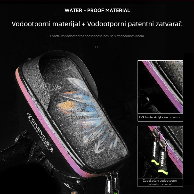Dtucycle EVA čvrsta prednja torbica za upravljač bicikla, vodootporna, s šarenim reflektirajućim zatvaračem i prozorom za dodirni ekran telefona