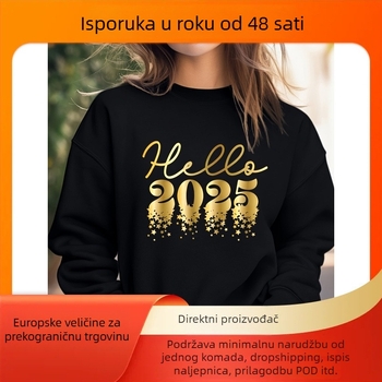 Ženski ležerni top s printom Hello, okrugli izrez, slobodan kroj, poliester