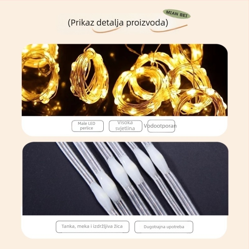 USB LED zavjese za unutarnju dekoraciju — svjetlosni niz s motivom zvjezdanog neba, romantična atmosfera