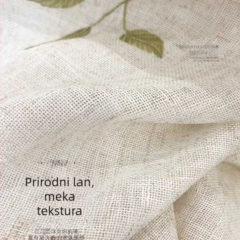 Zavjesa od lanu s digitalnim otiskom u kineskom stilu, motiv lastavice, lagano propušta svjetlo, ali nije prozirna, klasična balkonska zavjesa