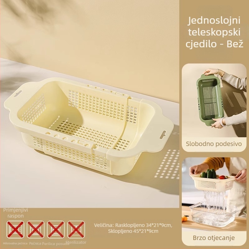 Proširiva odvodna košara za povrće i voće – plastična skladišna košara za sudoperu