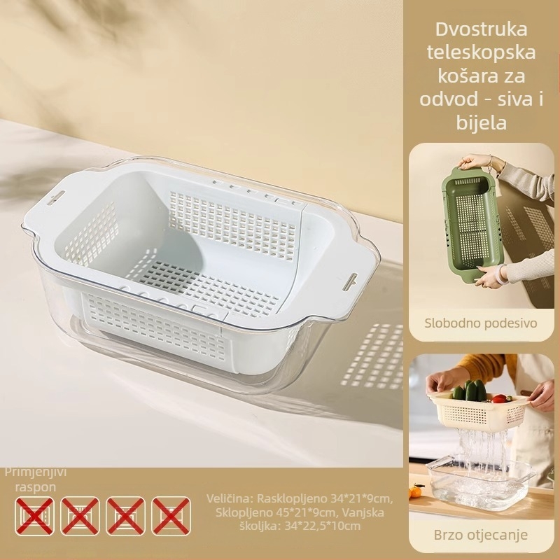 Proširiva odvodna košara za povrće i voće – plastična skladišna košara za sudoperu