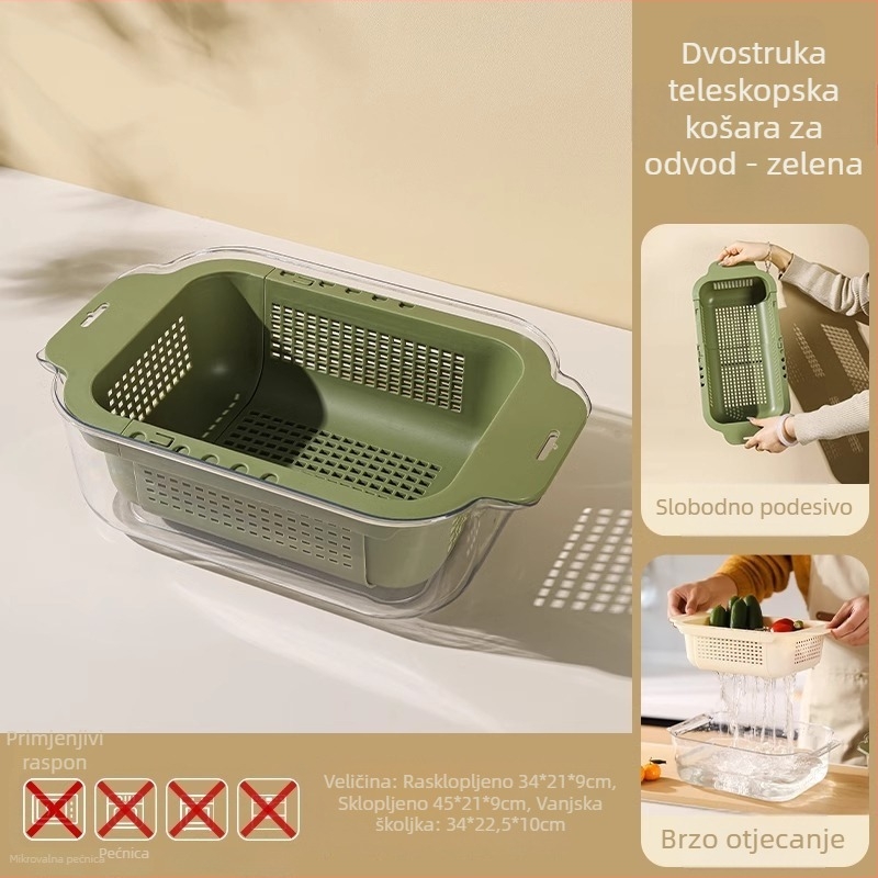 Proširiva odvodna košara za povrće i voće – plastična skladišna košara za sudoperu