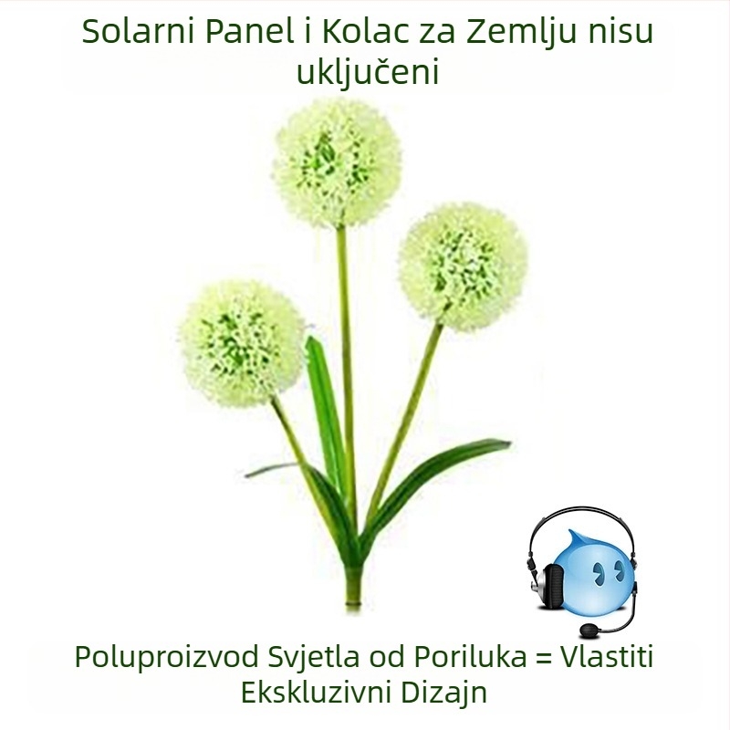 Solarna lampa u obliku zelenog luka i LED lampa u obliku meduze, zemaljna LED rasvjeta za vanjske prostore – vrt i dvorište, uz umjetni cvijet maslačak