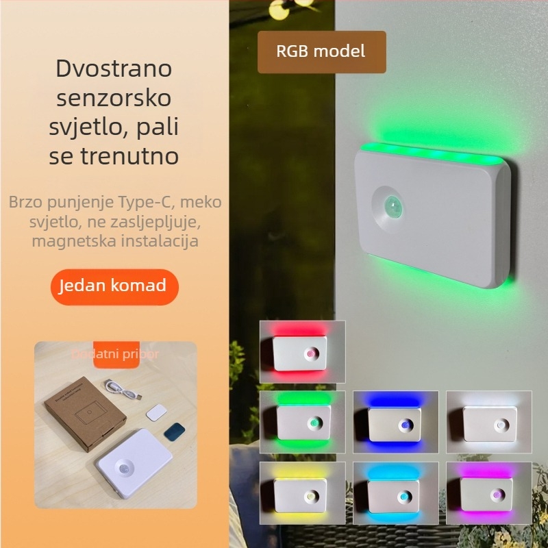 LED noćna svjetiljka s senzorom pokreta, USB-C punjenje, bežično magnetsko pričvršćivanje, za kućnu upotrebu