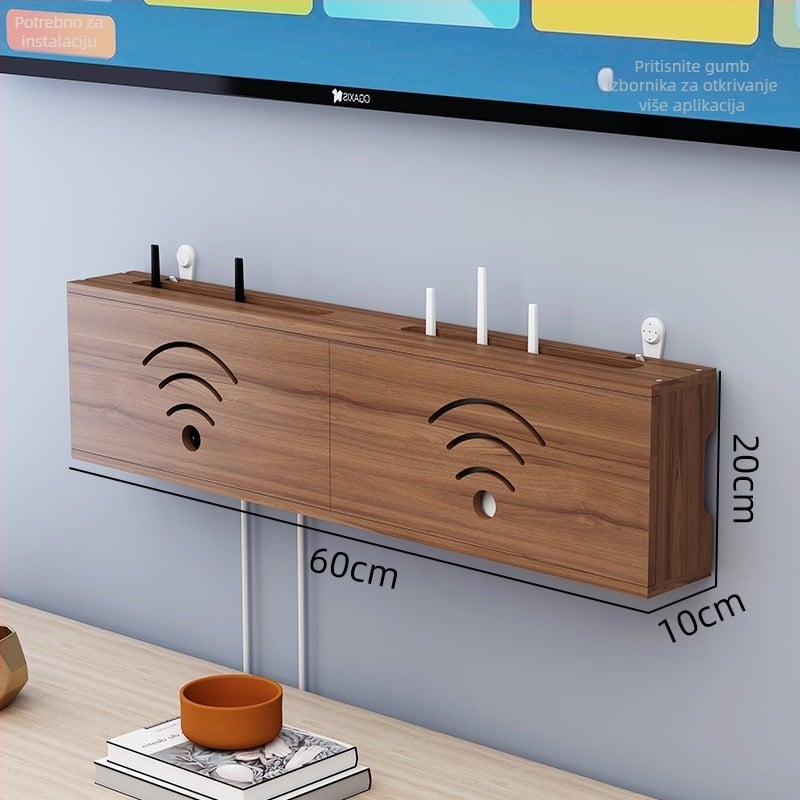 Drveni organizator za WiFi ruter, upravljanje kabelima i stalak za set-top box