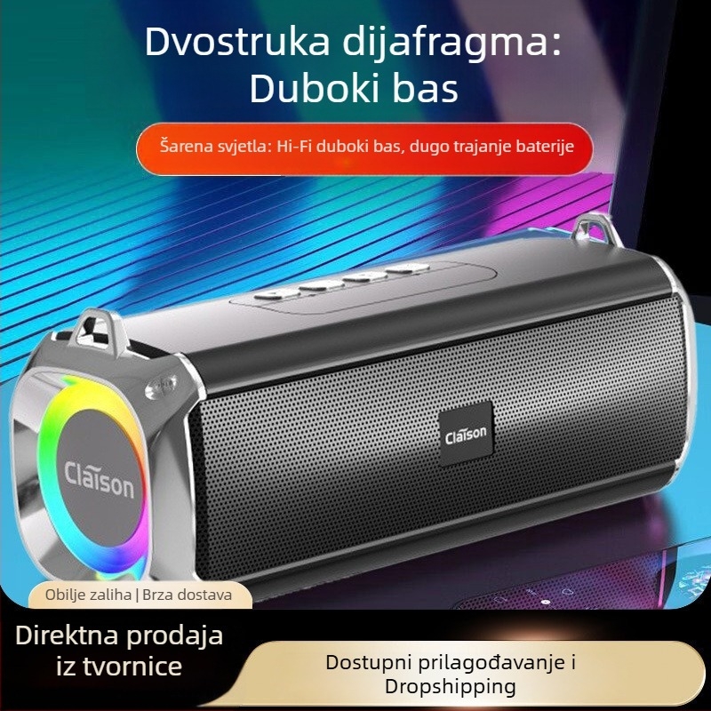 Bluetooth stereo zvučnik sa dva zvučnika, duboki bas, utor za karticu, prijenosan s dugim trajanjem baterije