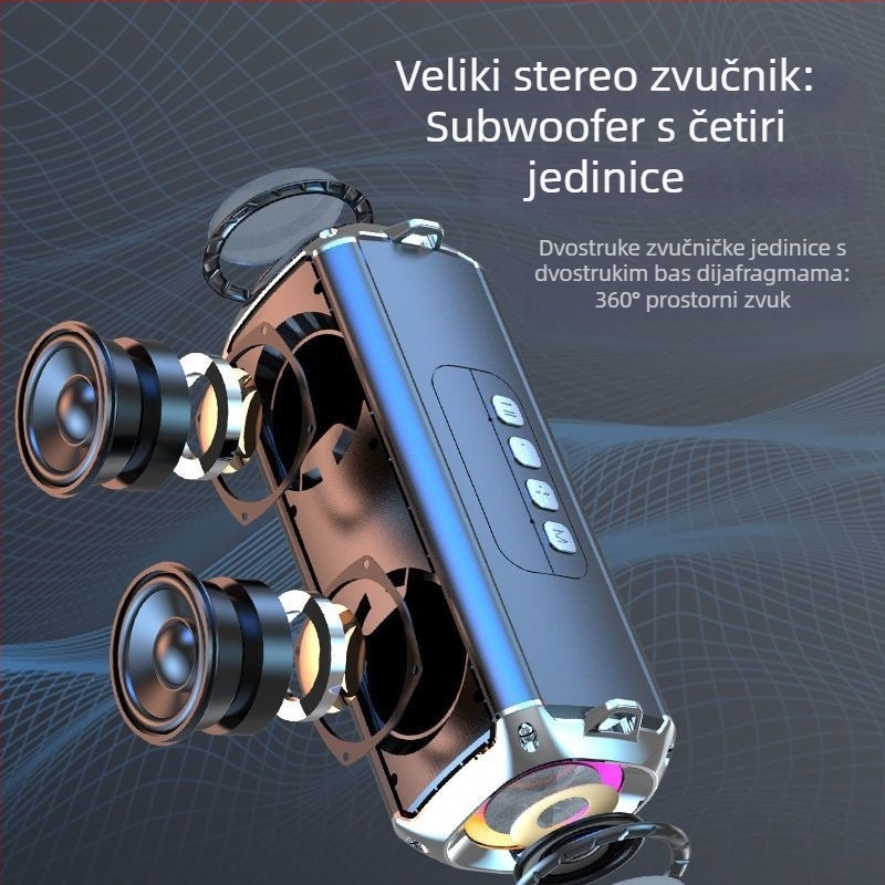 Bluetooth stereo zvučnik sa dva zvučnika, duboki bas, utor za karticu, prijenosan s dugim trajanjem baterije