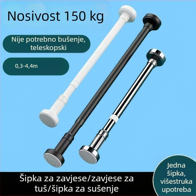 Teleskopni rod zavjesa od nehrđajućeg čelika, bez bušenja, rod za sušenje rublja, šipka za tuš zavjesu, podrška garderobe, pregradni štap za spavaću sobu