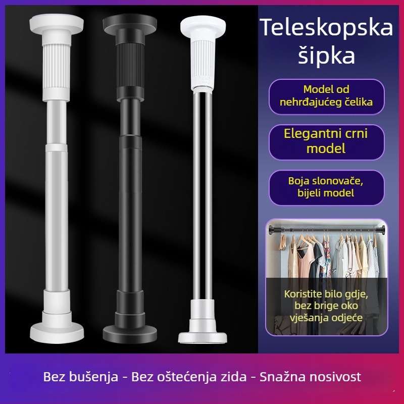 Teleskopni rod zavjesa od nehrđajućeg čelika, bez bušenja, rod za sušenje rublja, šipka za tuš zavjesu, podrška garderobe, pregradni štap za spavaću sobu