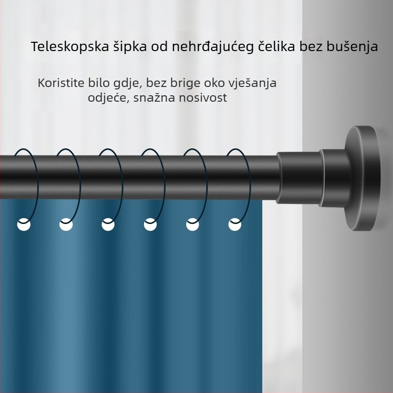Teleskopni rod zavjesa od nehrđajućeg čelika, bez bušenja, rod za sušenje rublja, šipka za tuš zavjesu, podrška garderobe, pregradni štap za spavaću sobu