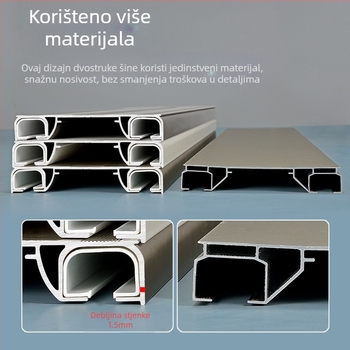 Aluminijska zavjesna šina s dvostrukom tračnicom, metalni klizni sustav