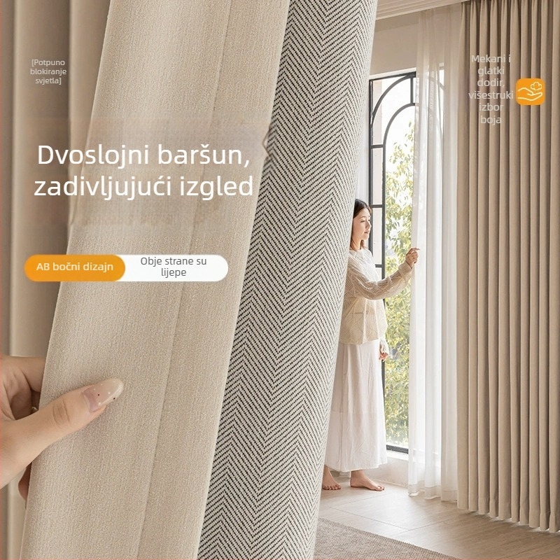 Dvostrane chenille zavjese s uzorkom riblje kosti, zatamnjivanje, krem boje, za spavaću sobu i dnevni boravak, model 2025