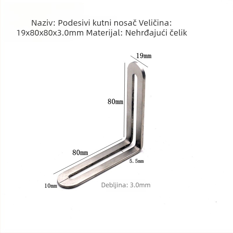 Nehrđajući čelik: prilagodljivi kutni nosač s pravim dijelom, dužim otvorom i pokretnim kutnim spojem
