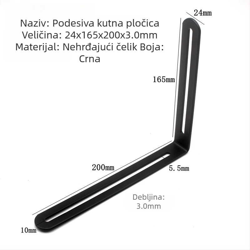 Nehrđajući čelik: prilagodljivi kutni nosač s pravim dijelom, dužim otvorom i pokretnim kutnim spojem
