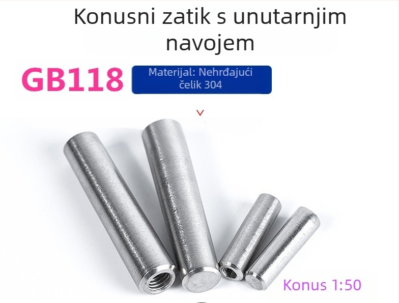 Konusni pin s unutarnjim navojem, 1:50, promjeri M10/M12/M16, 304 nehrđajući čelik, DIN7978-A, GB118