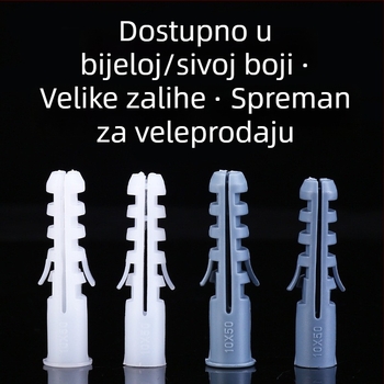 Bijela i siva plastična ekspanzijska cijev s gumastim čepom u obliku ribe, GB standard, snažan ekspanzijski čep sa vijakom