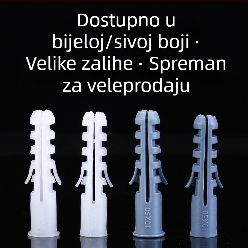 Bijela i siva plastična ekspanzijska cijev s gumastim čepom u obliku ribe, GB standard, snažan ekspanzijski čep sa vijakom