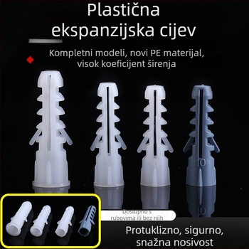 Plastični ekspanzijski cijevi za okrugle i kvadratne oblike s ekspanzijskim vijcima, dimenzije 6/8/10 mm
