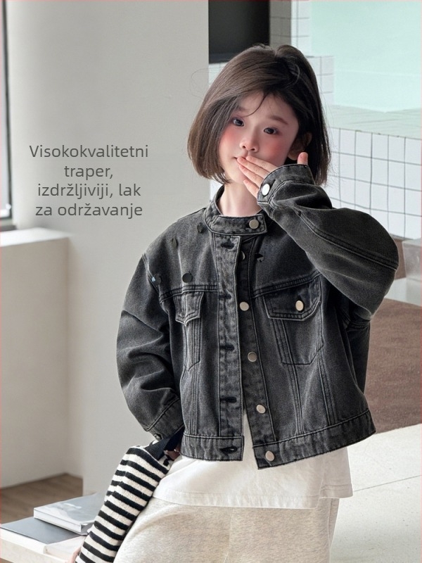 Tutu Little Elephant dječja jakna od denima s perlicama i štrasom, vintage stil, jesen 2026 (set roditelj-dijete)