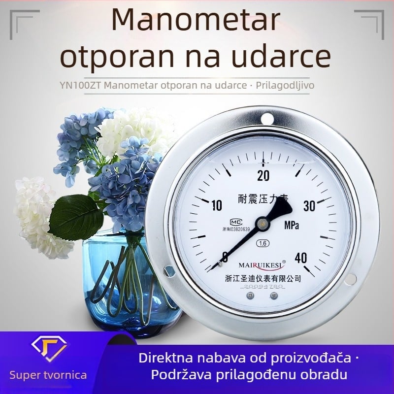 Tlakomjer s navojem M20×1.5, osično otporan na udarce, YN100ZT, nehrđajući čelik