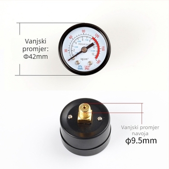 Y40 tlakomjer za kompresor zraka, radijalni bakreni navoj, uspravna glava, 0–1.6 MPa (230 psi)