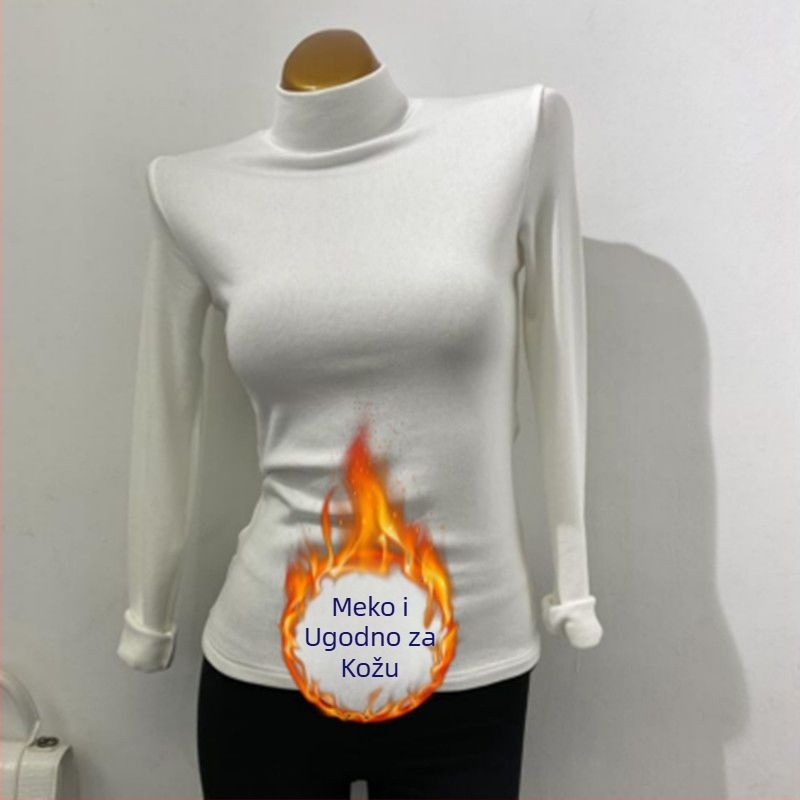 Meko osnovno gornje s visokim ovratnikom, ribano-elastični materijal, korejski stil za jesen-zimu