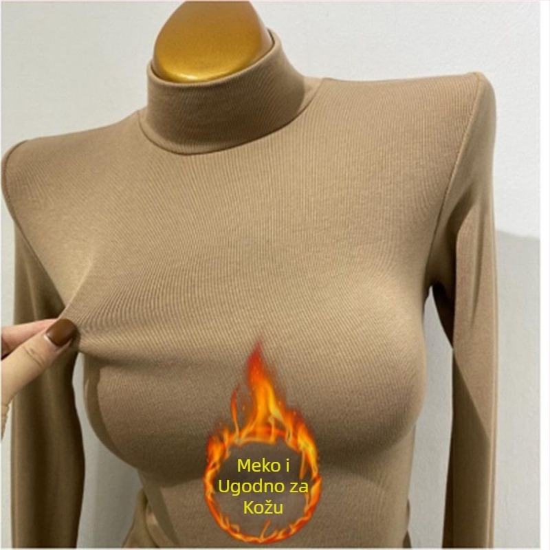 Meko osnovno gornje s visokim ovratnikom, ribano-elastični materijal, korejski stil za jesen-zimu