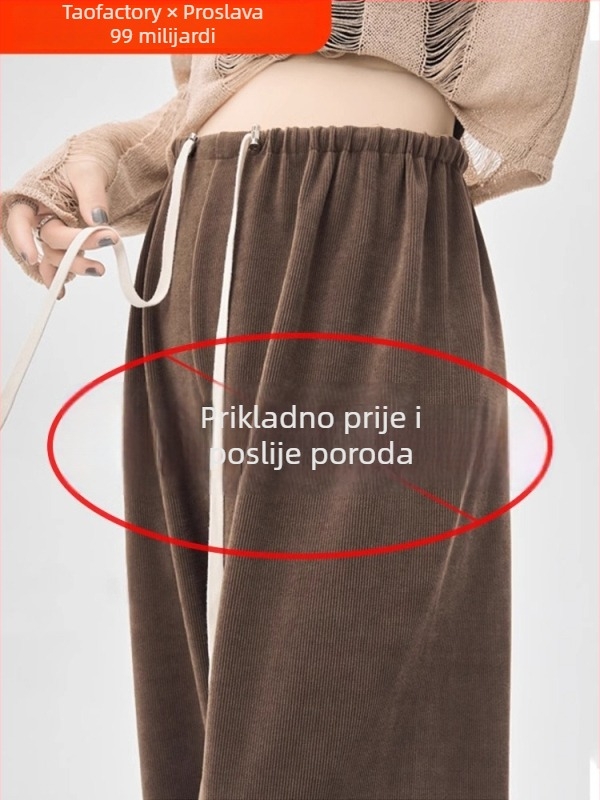 Trudničke hlače za proljeće-jesen-zimu – casual, plus size, широкe nogavice, udoban trudnički kroj, duge ravnog kroja