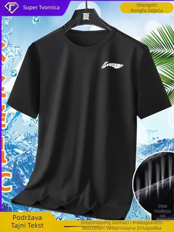 Muška ljetna T‑majica od Ice Silk, brzo sušenje, kratki rukavi, okrugli izrez, opušten kroj, prozračna, s geometrijskim uzorkom za trčanje i casual nošenje
