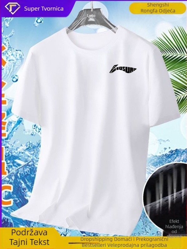 Muška ljetna T‑majica od Ice Silk, brzo sušenje, kratki rukavi, okrugli izrez, opušten kroj, prozračna, s geometrijskim uzorkom za trčanje i casual nošenje
