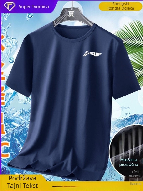 Muška ljetna T‑majica od Ice Silk, brzo sušenje, kratki rukavi, okrugli izrez, opušten kroj, prozračna, s geometrijskim uzorkom za trčanje i casual nošenje
