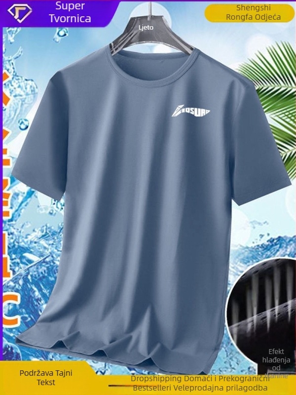 Muška ljetna T‑majica od Ice Silk, brzo sušenje, kratki rukavi, okrugli izrez, opušten kroj, prozračna, s geometrijskim uzorkom za trčanje i casual nošenje