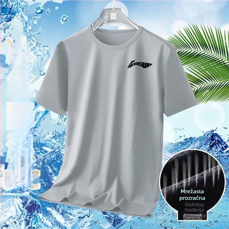 Muška ljetna T‑majica od Ice Silk, brzo sušenje, kratki rukavi, okrugli izrez, opušten kroj, prozračna, s geometrijskim uzorkom za trčanje i casual nošenje