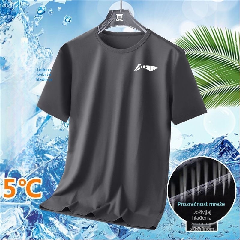 Muška ljetna T‑majica od Ice Silk, brzo sušenje, kratki rukavi, okrugli izrez, opušten kroj, prozračna, s geometrijskim uzorkom za trčanje i casual nošenje